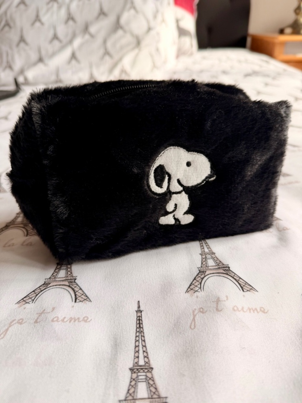Black Fuzzy Snoopy Cosmetic Pouch